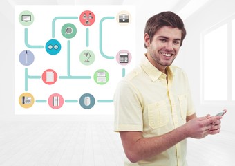 Wall Mural - Man using mobile with application icons