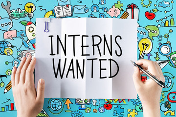 Poster - Interns Wanted text with hands