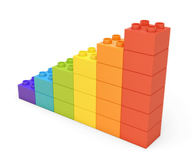Fototapete - 3d rendering of colorful stairs made of many bricks on white background.