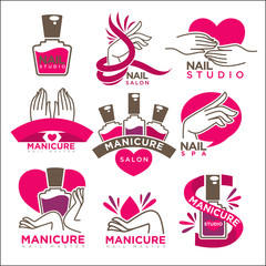 Wall Mural - Manicure salon and nails studio vector flat icons templates