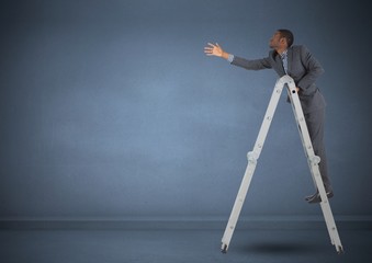 Poster - Businessman on ladder stretching his hand to reach