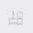 Dishmachine isolated line icon. Commercial dishwasher vector concept.