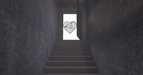 Wall Mural - Stairs to an open door with heart shape