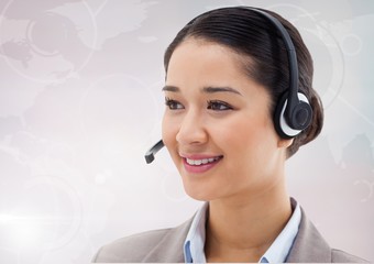 Poster - Smiling customer service woman with headphone