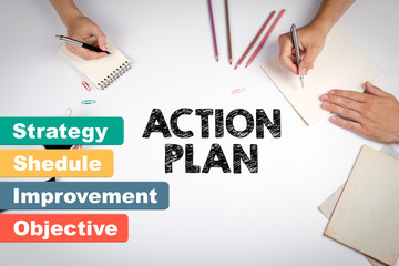 Wall Mural - action plan business concept. The meeting at the white office table.
