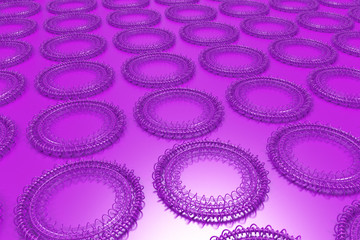 Wall Mural - Pattern of concentric shapes made of rings and spirals on violet background