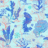 Seamless pattern with underwater plants. Bright sea vector illustration.
