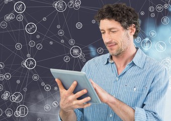 Poster - Man using digital tablet against connecting icons