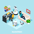 Household Robots Isometric Composition