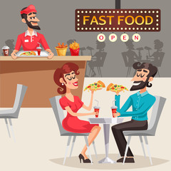 Sticker - People In Fast Food Restaurant Illustration