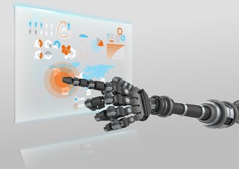 Poster - Robot hand pointing at futuristic interface