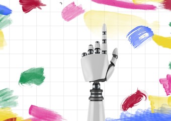 Poster - Robot hand with color strokes on paper
