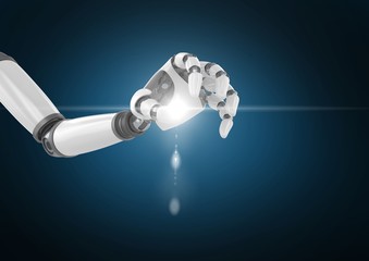 Wall Mural - Robot hand with light flare against blue background