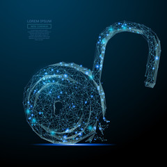 Aufkleber - Abstract image of a open lock in the form of a starry sky or space, consisting of points, lines, and shapes in the form of planets, stars and the universe. Vector business wireframe concept.