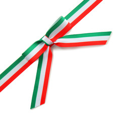 Wall Mural - Ribbon bow in colors of Italian flag on white background