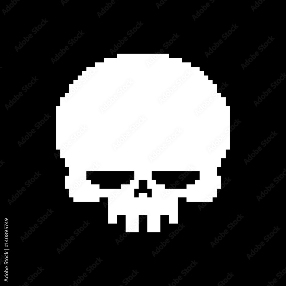 Skull pixel art. Head of skeleton pixelated isolated on white ...