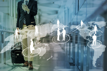 Poster - young businessman and worldwide network