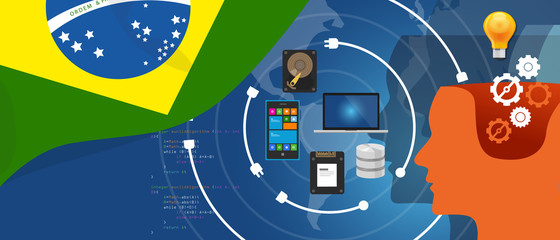 Canvas Print - Brazil IT information technology digital infrastructure connecting business data via internet network using computer software an electronic innovation