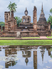 Ruin ancient Buddhist temple, Wat Mahathat Sukhothai, landmark in Thailand