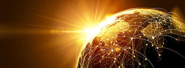 global network with sunrise