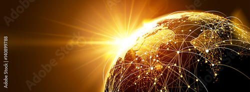 Fotomural Global network with sunrise