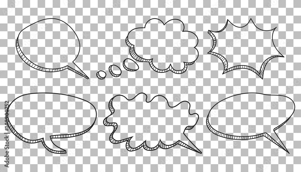 Speech bubbles icon set. Hand drawn vector illustration on isolated background. - obrazy, fototapety, plakaty 