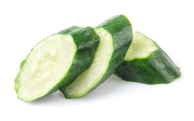 Wall Mural - Cucumber and slices isolated over white background.