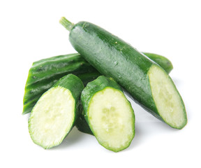 Wall Mural - Cucumber and slices isolated over white background.