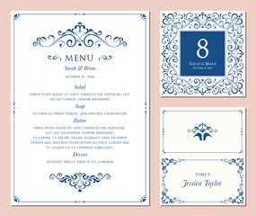 Wall Mural - ornate classic templates set in vintage style. wedding menu, table number and name place card design