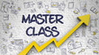 Master Class Drawn on White Brick Wall. 3d.