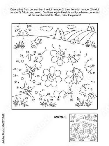 Easter themed connect the dots picture puzzle and coloring page with three painted eggs Poster
