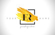 ER Golden Letter Logo Design with Creative Gold Brush Stroke