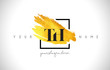TH Golden Letter Logo Design with Creative Gold Brush Stroke