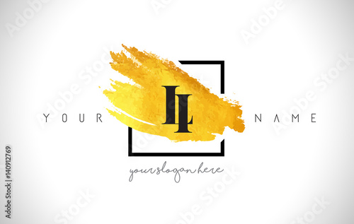 Fotografía LI Golden Letter Logo Design with Creative Gold Brush Stroke