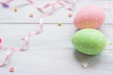 Sticker - Easter eggs decoration - painted eggs on wooden background