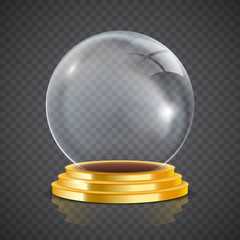 Fortuneteller transparent glass ball on gold pedestal, vector illustration