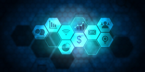 Poster - Digital Background with business Icons concept