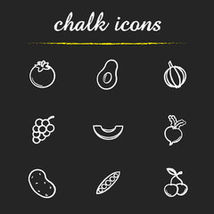 Wall Mural - Fruit and vegetables chalk icons set