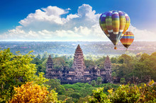 Angkor Wat Temple With Balloon, Siem Reap In Cambodia.