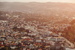 Bergen city in Norway at sunset view from above 