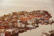 Bergen city in Norway at sunset view from above 