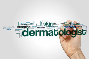 Sticker - Dermatologist word cloud concept on grey background