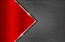 Metal Perforated Background With Red Steel Plate. Diamond Shape Holes