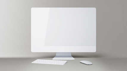 Wall Mural - desktop with blank white computer screen. mock up