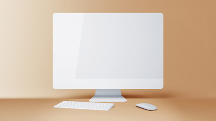Wall Mural - desktop with blank white computer screen. mock up