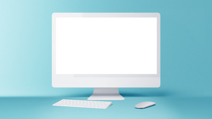 Wall Mural - desktop with blank white computer screen. mock up