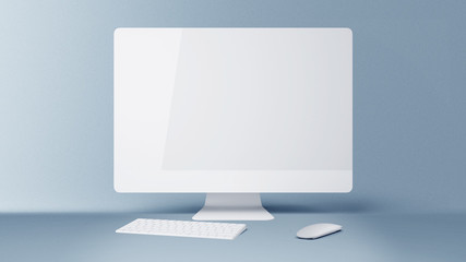 Wall Mural - desktop with blank white computer screen. mock up