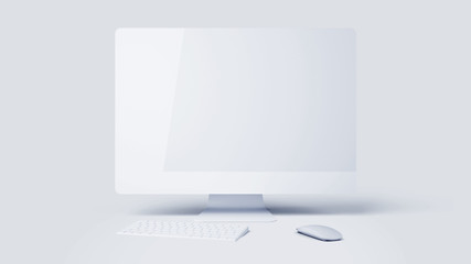 Wall Mural - desktop with blank white computer screen. mock up