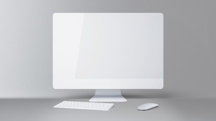 Wall Mural - desktop with blank white computer screen. mock up