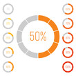© pyty - Set of ring pie charts with percentage value. Performance analysis in percent. Modern vector grey-orange infographic graph elements.